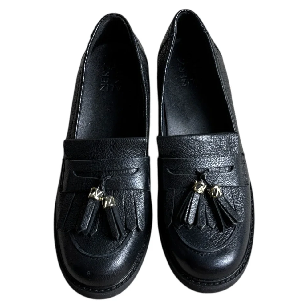 Naturalizer Womens Size 9 Black Desmond Leather Tassel Platform Loafer Lug Sole